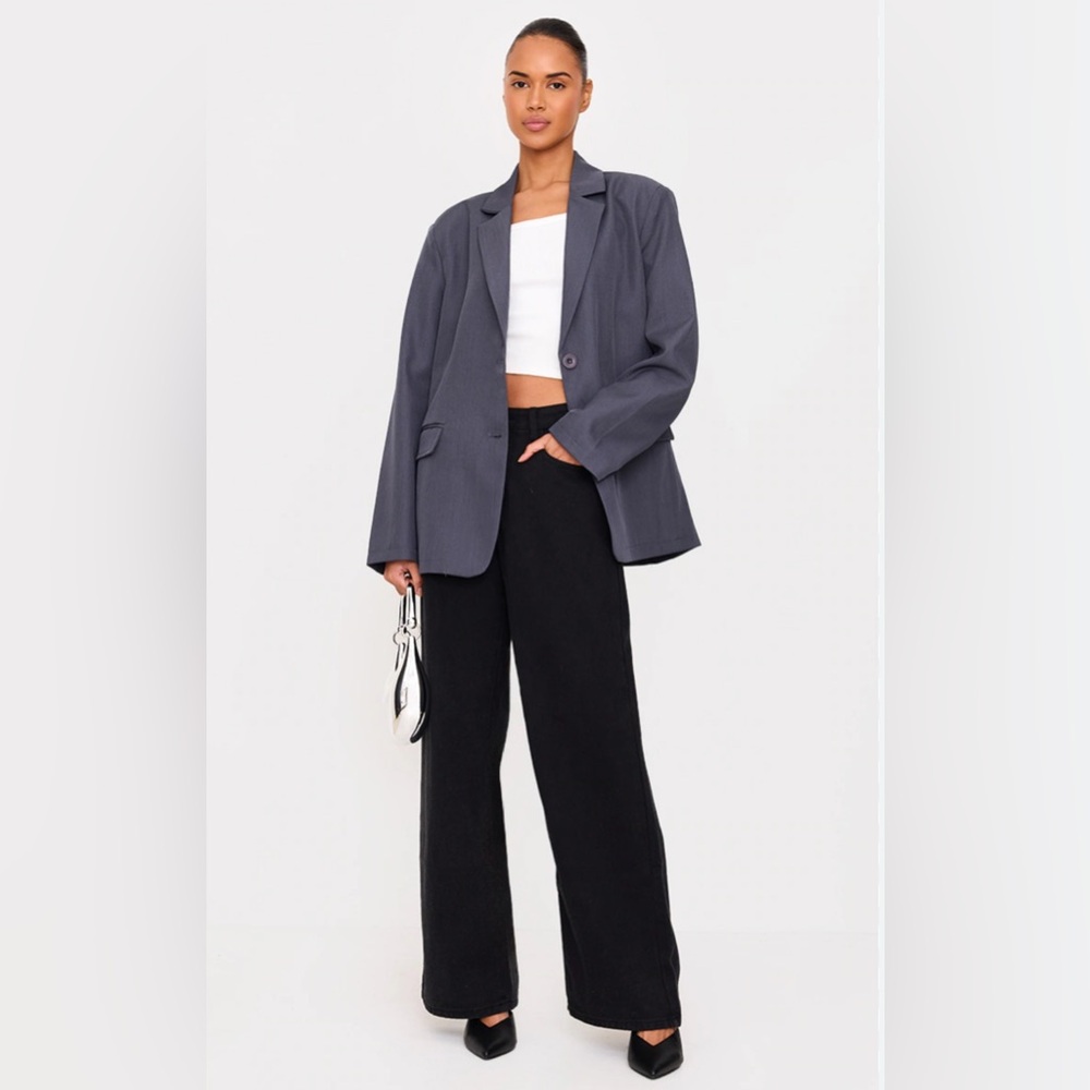Prettylittlething Oversized Longline Textured Charcoal Gray Blazer  US4/UK8. NWT